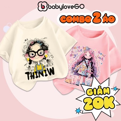 COMBO 2 Áo thun bé gái BabyloveGO áo phông cộc tay cổ tròn siêu xinh chất cotton mềm nhẹ thoáng mát cho bé 1-10 tuổi