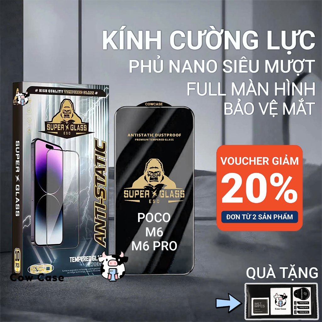 Cường lực Poco M6 Pro, M6 4G Cow case full màn | Miếng kính dán bảo vệ màn hình cho Xiaomi