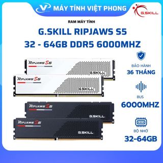 RAM MÁY TÍNH GSKILL RIPJAWS S5 BLACK - WHITE 16GB 32GB DDR5 6000MHZ CL36 CHÍNH HÃNG