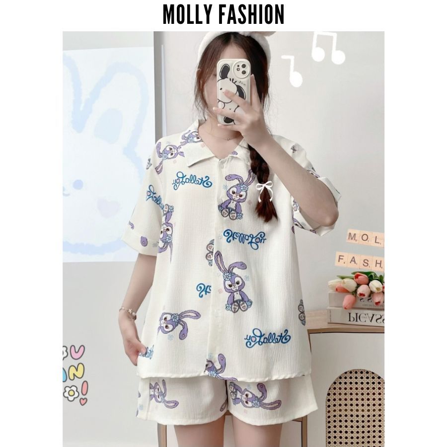 Đồ ngủ pyjama nữ đũi xốp Rabbit form rộng | Bộ ngủ hoạt hình mặc nhà Molly Fashion