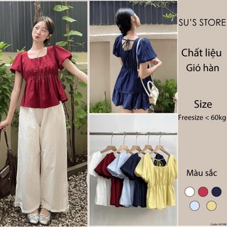  Áo Babydoll Cổ Vuông Tay Bồng Nơ Lưng A3106 Susstore Thời Trang Nữ 