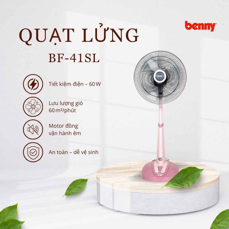 Quạt lửng Thái lan Benny Siêu Mát Siêu Êm BF-41SL, Red/Green/Grey/Pink, 60W, 60m3/phút, cánh 40cm