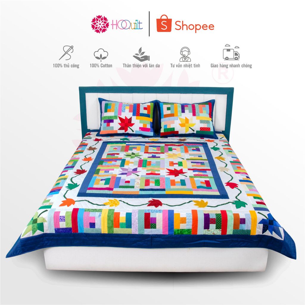 Chăn - Mền Quilt ,Mẫu “Lá Phong” Quilt Ghép Vải Nghệ Thuật Cotton 100% Chăn 4 Mùa Handmade