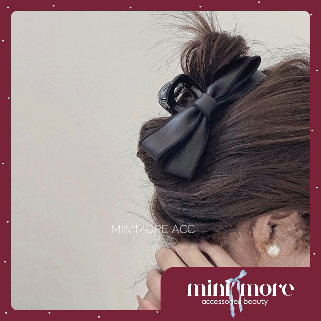 Kẹp Tóc Nơ Tiểu Thư Đen Trắng Phong Cách Hàn Quốc Cho Nữ, Nơ Kẹp Tóc Minimore Cao Cấp