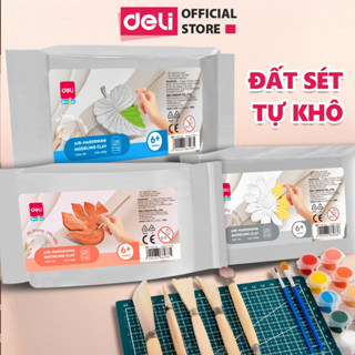 [HỌA CỤ DELI] Đất Sét Tự Khô Deli- Đất Sét Mỹ Thuật Túi 250/500/1000g An Toàn Không Mùi Nặn Hình Mẫu Trang Trí