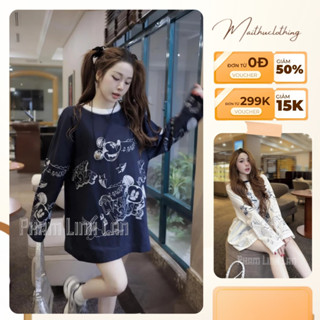  M32 Áo Thun Tay Dài Áo Phông Nữ Hình In Mickey Sắc Nét Vải Cotton Mềm Mị Dễ Phối Đồ 