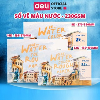 [HỌA CỤ DELI] Sổ Vẽ Màu Nước Chuyên Nghiệp Deli Cao Cấp - A4/A5/16K/32K - Vẽ phác thảo tô màu nước màu sáp dầu acrylic