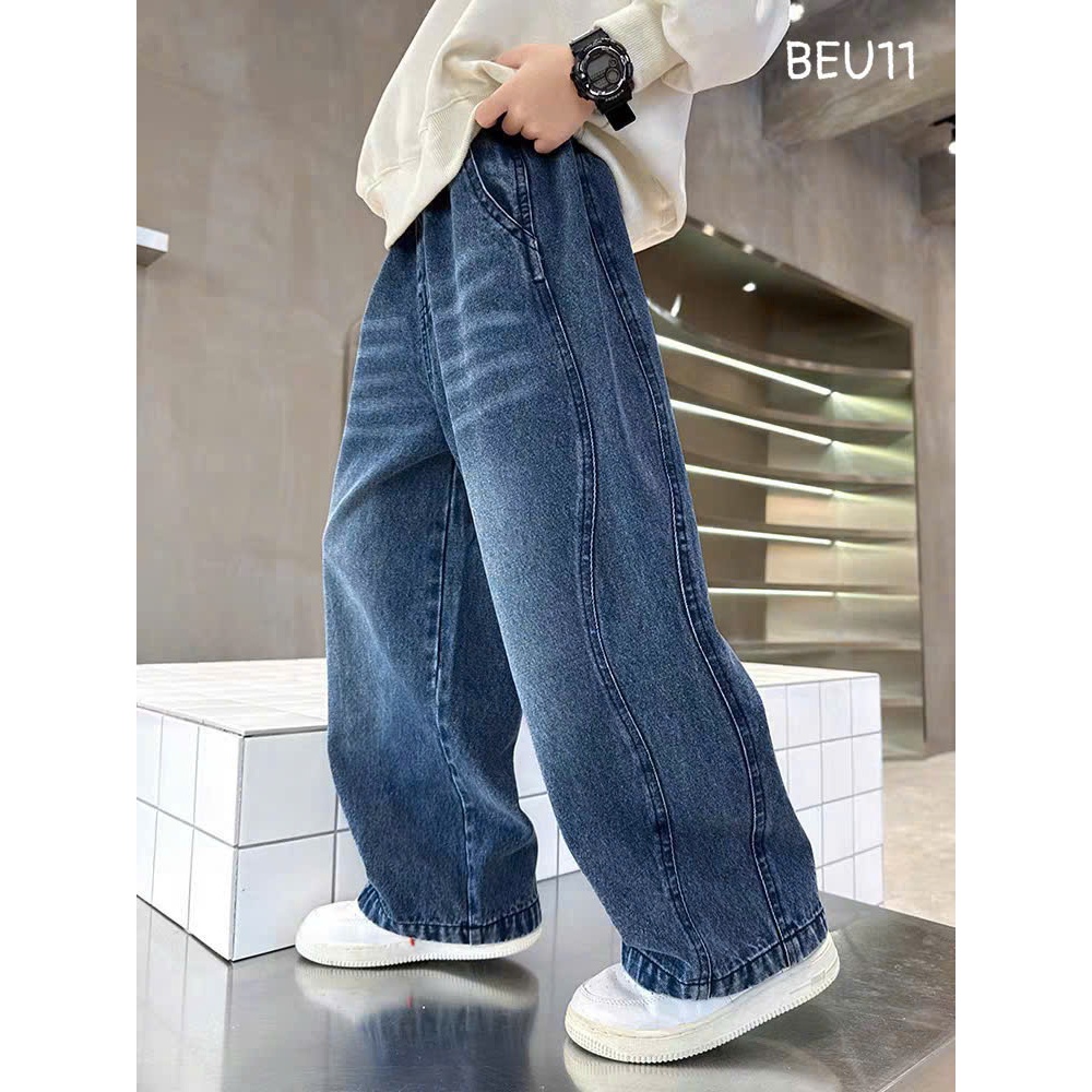 (BEU11)Quần Jean Suông Nam ống rộng cho bé trai chất Jean mềm có size từ 25kg - 53kg mặc 4 mùa