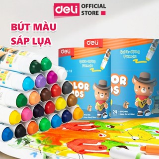   HỌA CỤ DELI  Bút Sáp Màu Dầu Lụa Gấu Con Deli12 24 Màu Tươi Đậm Siêu Mịn Dễ Rửa Trôi An Toàn Trẻ Nhỏ Tô Màu Vẽ Tranh 