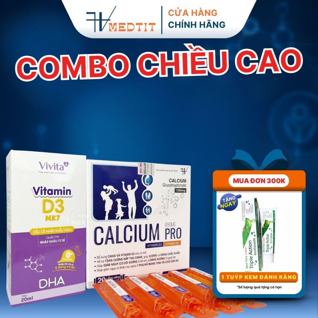 [✨ĐƠN 300K TẶNG KEM ĐÁNH RĂNG] COMBO Calcium Pro+Vtm D3MK7 Bổ Sung Canxi D3 MK7