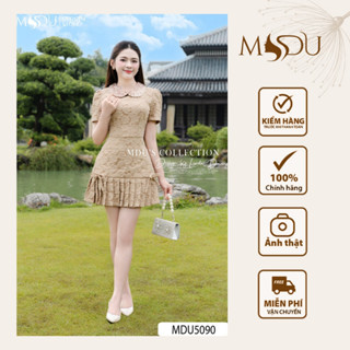  Váy Dạo Phố MDU5090 Chất Gấm Xốp Hoa Nổi Cao Cấp Tay Bồng Nhẹ Cùng Cổ Tròn Đính Đá Sang Chảnh Từ MDU 
