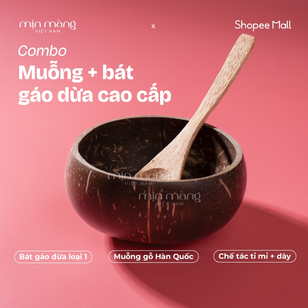 Combo Bát Gáo Dừa Và Muỗng Gỗ Hàn Quốc Ăn Ngũ Cốc Granola Salad Sữa Chua Hoa Quả, Đựng Bột