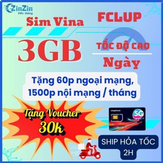 Sim 4G Vinaphone FCLUP 3GB ngày + 60p Gọi Mạng và 1500p Nội Mạng Hàng Tháng Trọn Gói 1 Năm