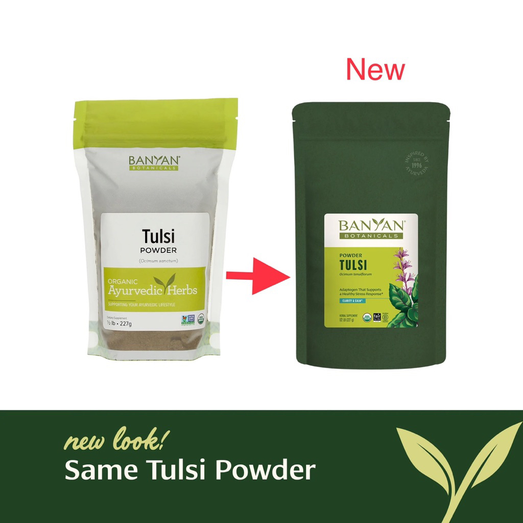 Banyan Botanicals Tulsi Powder - Bột Húng Quế Thúc đẩy nhịp thở rõ ràng, thoải mái.