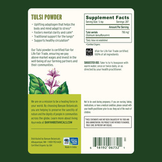 Banyan Botanicals Tulsi Powder - Bột Húng Quế Thúc đẩy nhịp thở rõ ràng, thoải mái.