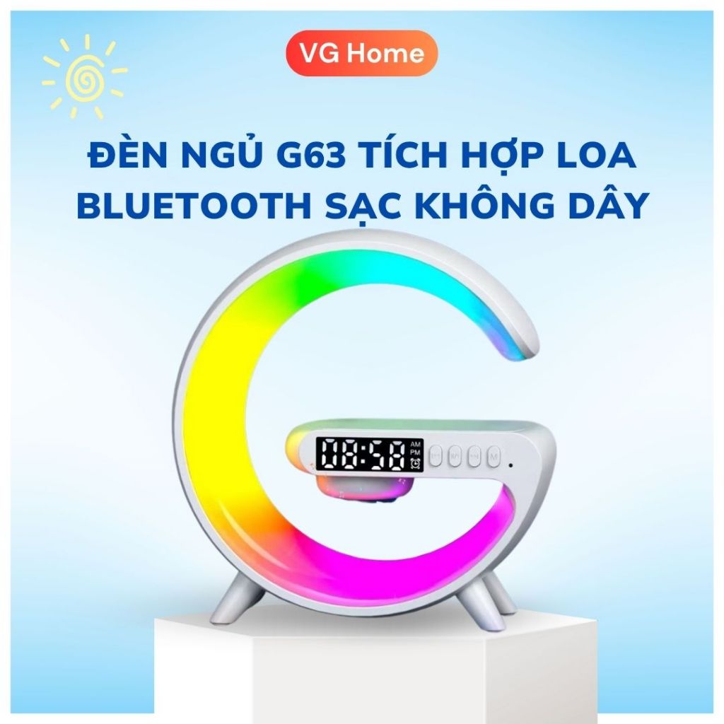 VG_Home Đèn Ngủ Decor G63 , Loa Bluetooth Sạc Không Dây Đồng Hồ Báo Thức Thông Minh, Loa Bluetooth K