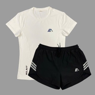 Bộ Quần Đùi 2 Lớp QN08 Kèm Áo Thun Thể Thao Nữ MILAVY AML08 Vải Thun Lạnh Co Giãn Tốt Tập Gym, Pickleball, Cầu Lông