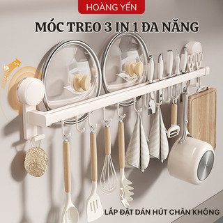  Thanh móc treo đồ nhà bếp đa năng 3in1 Kệ để nắp xoong nồi cài dao kéo kèm móc treo dễ dàng di chuyển vị trí. 