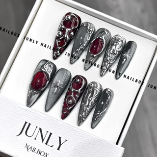 Nailbox mắt mèo đỏ Y2K JUNLY - nail box thiết kế móng giả tráng gương siêu sang đi chơi 591