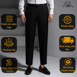 Quần âu nam cao cấp sidetab đen chất vải hạn chế nhăn, dày dặn form dáng slimfit phù hợp đi làm đi chơi QVM465