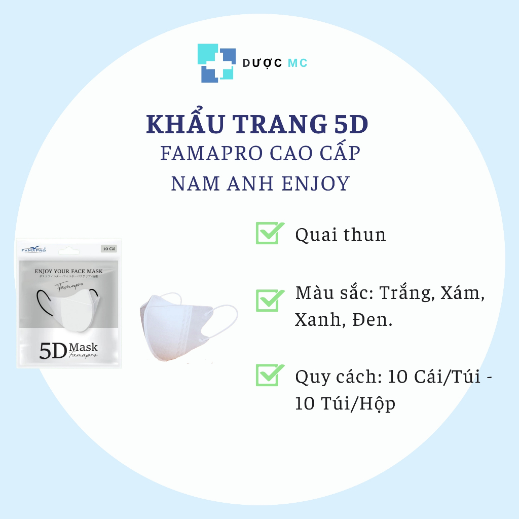 [COMBO 200 CÁI] Khẩu trang 5D FAMAPRO NAM ANH ENJOY, 5D kháng khuẩn, chống bụi mịn, thoáng khí, kiểu