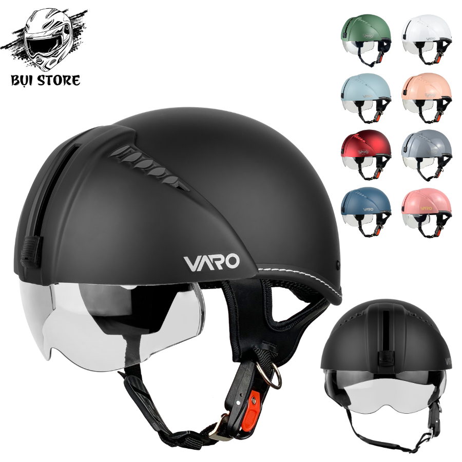 Non bao hiem nửa đầu Varo có kính âm che mặt, bảo hành 12 tháng chính hãng