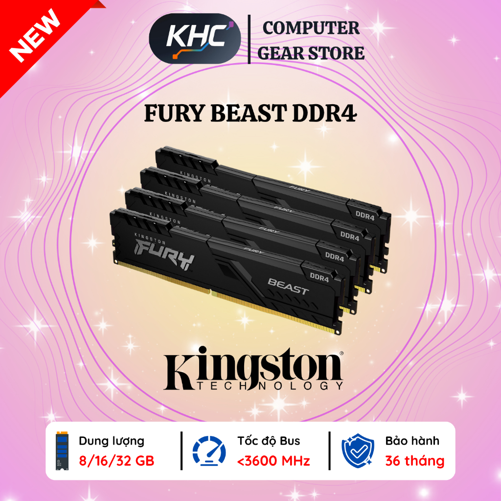 RAM PC Kingston FURY Beast DDR4 16GB 32GB 64GB Bus 3200Mhz - Bảo Hành 36 Tháng (Full VAT)