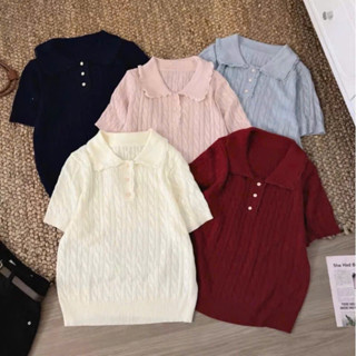  Áo len nữ áo len cộc tay nữ cổ bẻ phối ren len mongtoghi ngắn tay dáng ôm vừa phong cách Hàn Quốc màu xám đen be -RUBY 