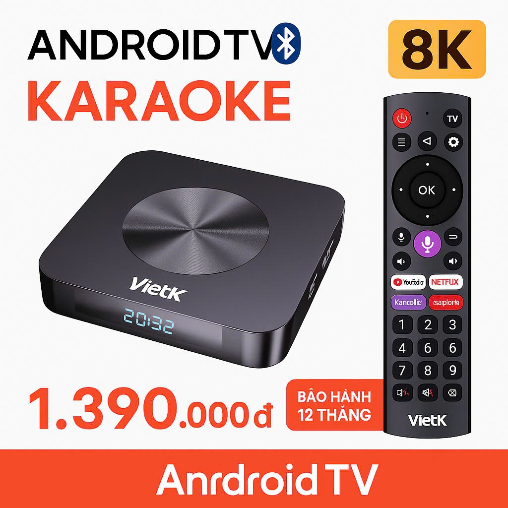 [CHÍNH HÃNG] Android TV Box Karaoke VietK VBox 8K – Biến TV thường thành Smart TV, Giải trí...