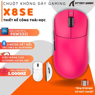  Chuột Gaming Không Dây Attack Shark X8 SE - Bề Mặt Nhám Chống Trượt Cảm Biến PAW3311 DPI 25.000 