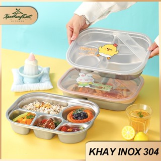 Khay cơm 4 và 5 ngăn inox 304 không gỉ có nắp nhựa cho bé hoạ tiết dễ thương CJ-072