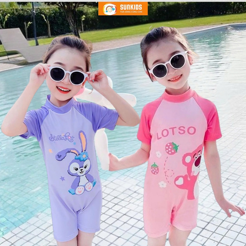 Đồ Bơi Bé Gái Liền Thân Hoạ Tiết Thỏ Và Gấu Vải Co Giãn, Thoáng Mát