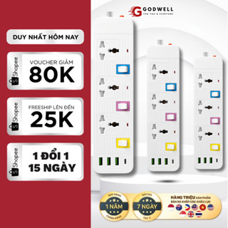Ổ Cắm Điện USB Đa Năng GODWELL Cao Cấp - 3 Cổng USB, Chống Giật, Chốt An Toàn, Tích Hợp Công Nghệ Sạc Nhanh Tiện Dụng