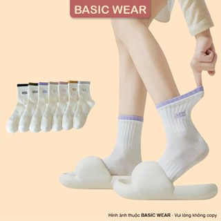 Set 5 Đôi Tất Vớ Nữ Cổ Cao Cotton Tất Phối Viền Màu In Chữ Tất Thoáng Khí Thấm Hút Mồ Hôi TT52