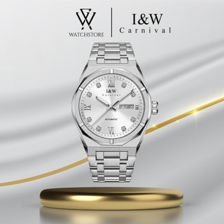 Đồng Hồ Cơ Nam I&W Carnival 751G-VT-T Màu Trắng Mặt Kính Sapphire Nguyên Khối 42mm Dây Kim Loại Kháng Nước Chính Hãng