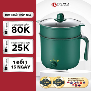 Nồi Lẩu Điện Mini GODWELL Ca Nấu Mì 2 Tầng Kèm Giá Hấp Đa Năng Chống Dính Vân Đá Tiệ