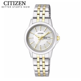 Đồng hồ nữ citizen pin-quartz dây thép không gỉ eq0608-55a - mặt trắng