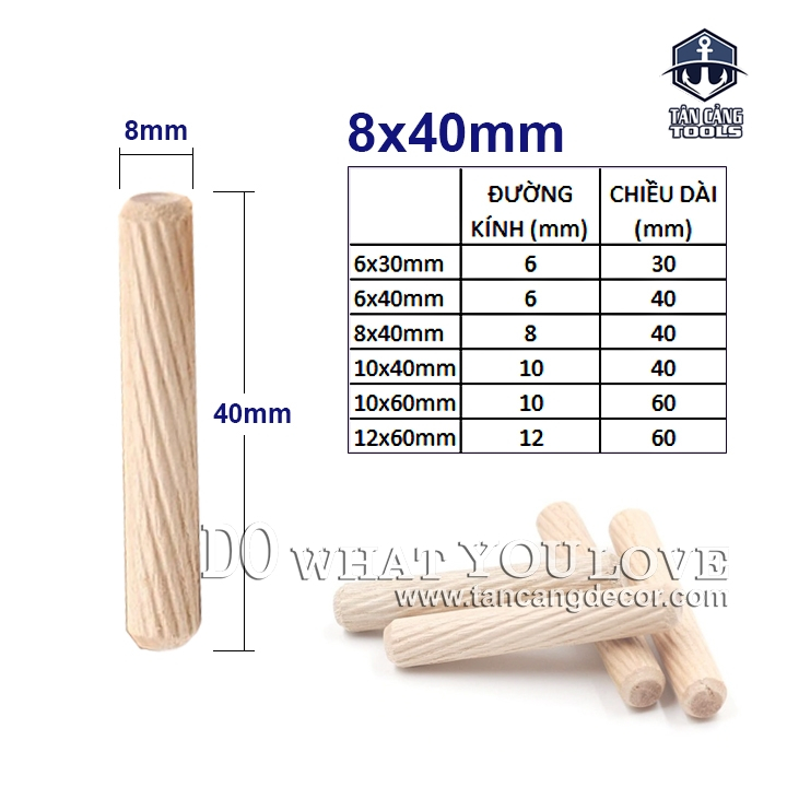 Chốt gỗ phi 6mm,8mm dài 40mm