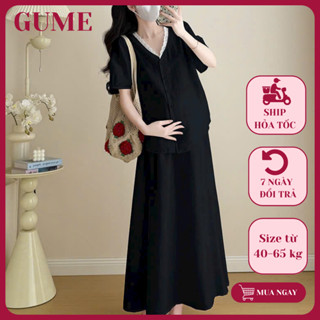  Set Đầm Bầu Váy Bầu Kèm Áo Bầu Tay Cộc Chất Đũi GUME Đi Làm Đi Chơi Size 40-65kg HR032 