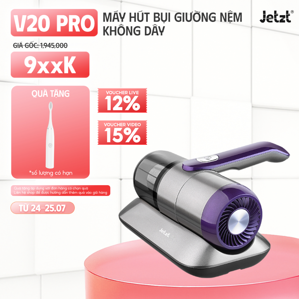 Máy hút bụi giường nệm diệt khuẩn UV JETZT V20 PRO cầm tay không dây, hàng chính hãng