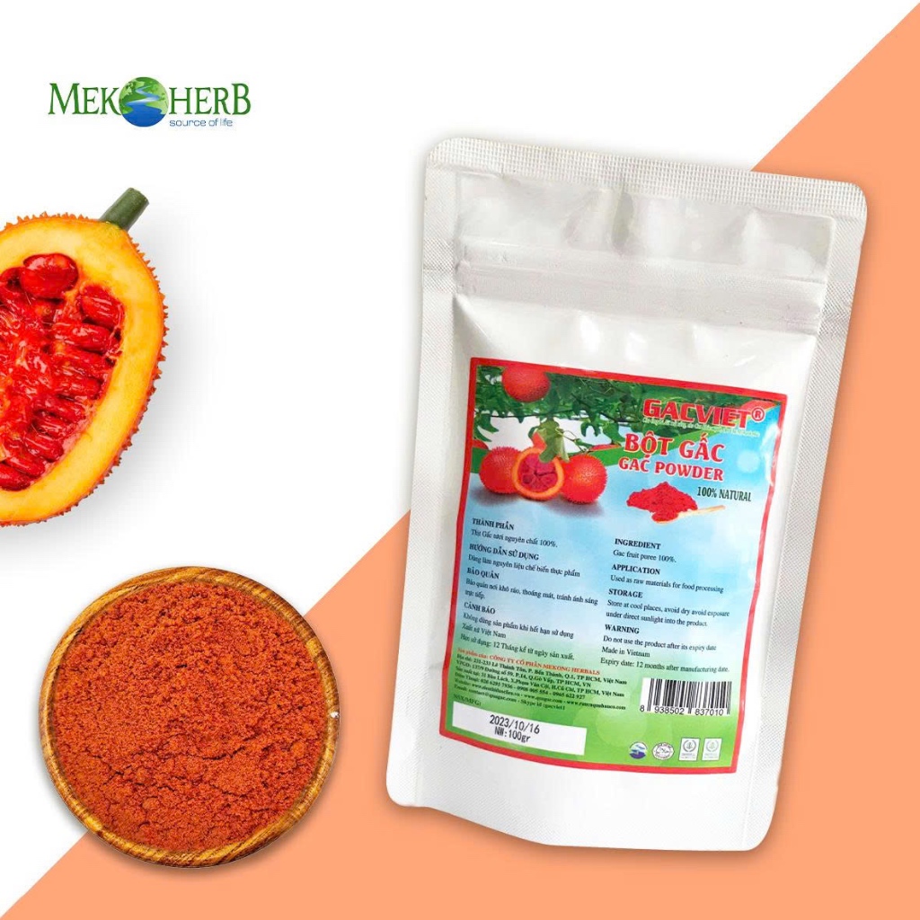 2 TÚI BỘT GẤC NGUYÊN CHẤT 100Gr Mekong Herbals