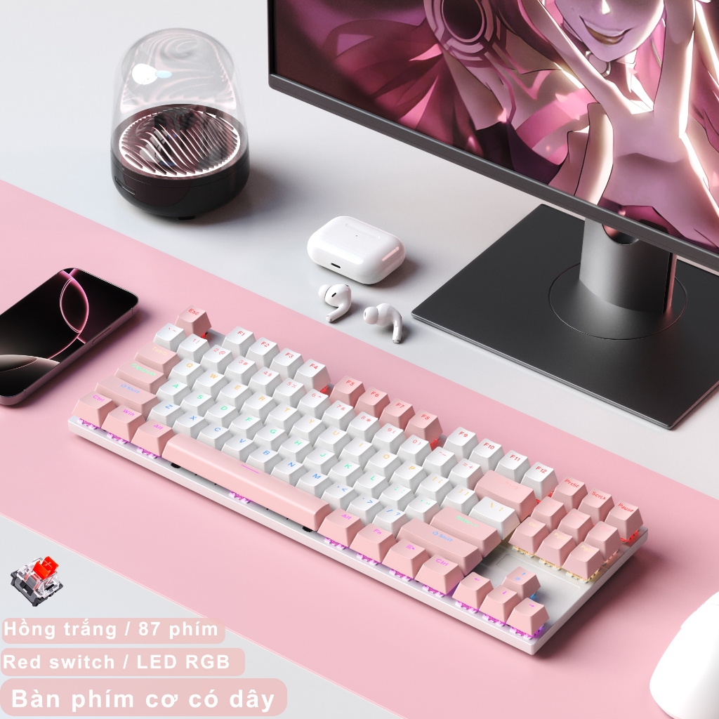 Bàn phím cơ gaming có dây ONIKUMA ZK-3 Blue switch 87 phím có đèn RGB màu trắng xanh/đen dành cho máy tính/laptop | BigBuy360 - bigbuy360.vn
