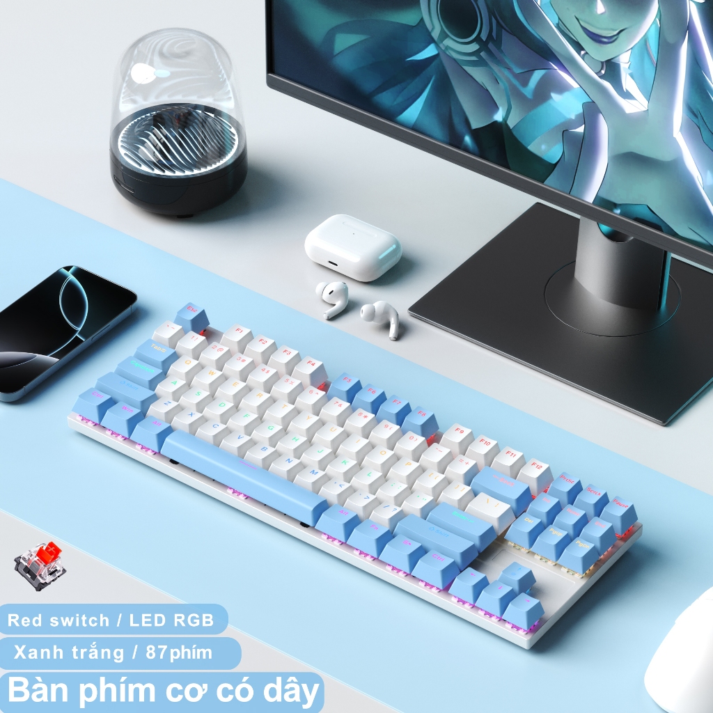 Bàn phím cơ gaming có dây ONIKUMA ZK-3 Blue switch 87 phím có đèn RGB màu trắng xanh/đen dành cho máy tính/laptop | BigBuy360 - bigbuy360.vn