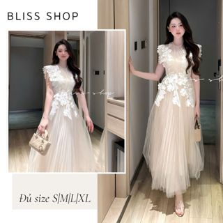   Summer 2025  Váy Đầm Thiết Kế Dự Tiệc Dáng Dài Xòe Sang Chảnh Phối Họa Tiết Ren Thời Trang Nữ Bliss Shop - CGV69 