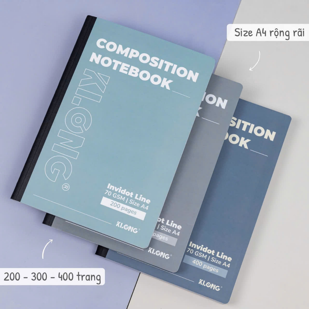 Vở A4 Klong ruột invidot line 200,300,400 trang DL 70/92GSM composition notebook 214,215,216