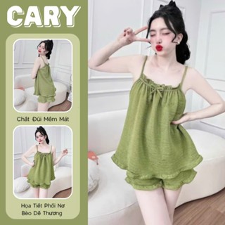 Đồ bộ ngủ nữ, set 2 dây quần đùi mặc nhà chất đũi xốp trơn mềm mịn BIGSIZE mặc hè dễ thương CARY