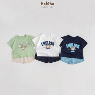 Bộ quần áo cộc tay cho bé trai bé gái  Hokiha áo cotton, quần kaki mềm mịn, co giãn thoải mái size từ 8-17kg B140