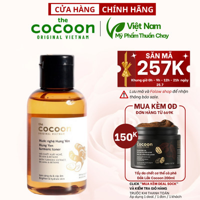 Toner Nước nghệ Hưng Yên cocoon 140ml (Turmeric toner) da sáng mịn rạng rỡ - Mỹ phẩm thuần chay Việt Nam