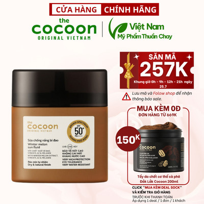 BIGSIZE - Sữa chống nắng 50ml bí đao quang phổ rộng SPF 50 +, PA ++++ Cocoon 50ml VEGAN - Mỹ phẩm thuần chay