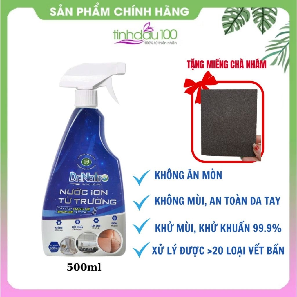 Nước tẩy đa năng Dr Natro công nghệ ion từ trường, tẩy sạch inox rỉ sét, làm sạch đồ nhựa, da, gỗ, g